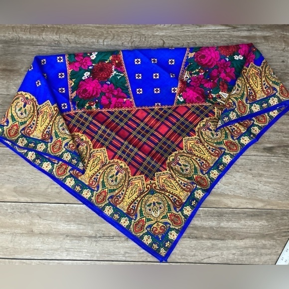 Echo Wool Scarf Floral Plaid Paisley 34" Square Accessory Challis - Picture 7 of 7